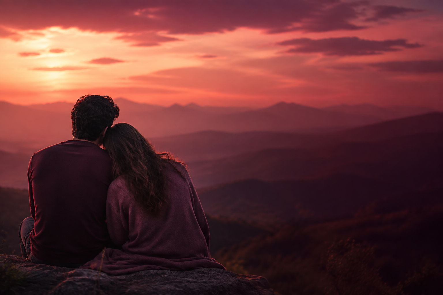 Couple sitting together at sunset